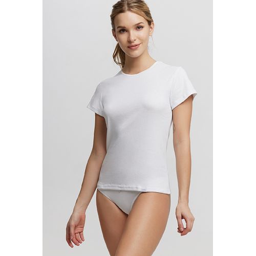 Camiseta manga corta de rib con ribete de raso.